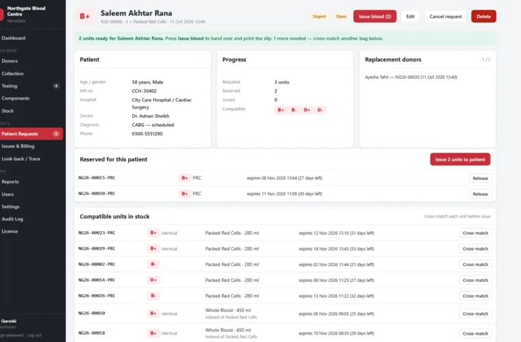 Patient request & cross-match
