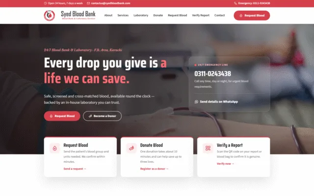 Syed Blood Bank & Laboratory — Web design